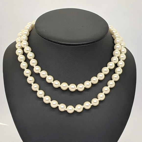 DESIGNER ERWIN PEARL VINTAGE DOUBLE STRAND FAUX PEARL FANCY CLASP CHOKER GOLD-PL - Picture 5 of 9